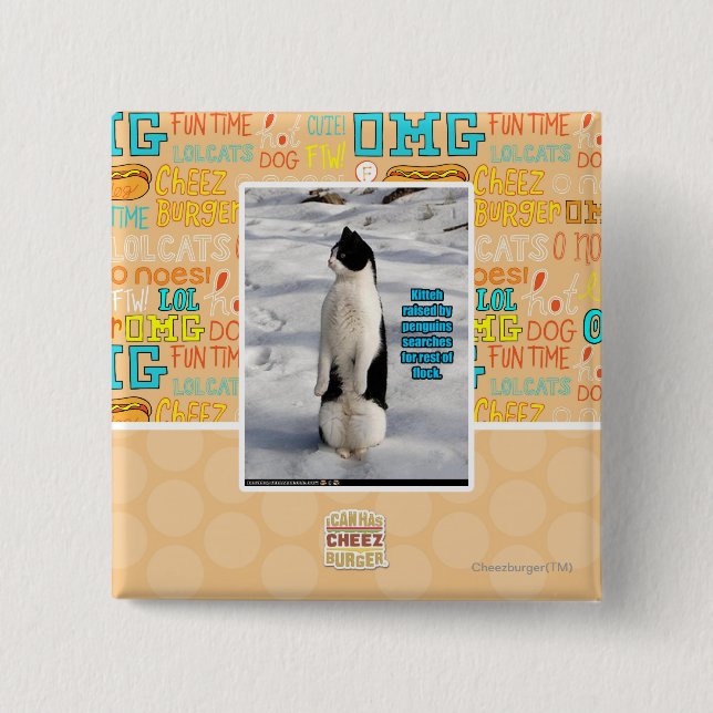 Raised by Penguins 2 Inch Square Button (Front)