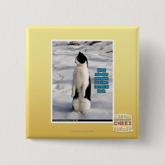 Raised by Penguins 2 Inch Square Button (Front)