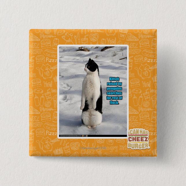 Raised by Penguins 2 Inch Square Button (Front)