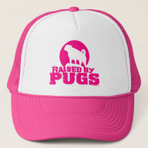 RAISED BY PUGS Hot Pink Trucker Hat