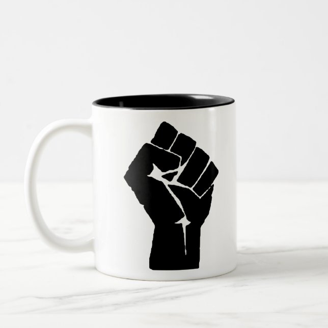 Raised Clenched Fist Two-Tone Coffee Mug (Left)