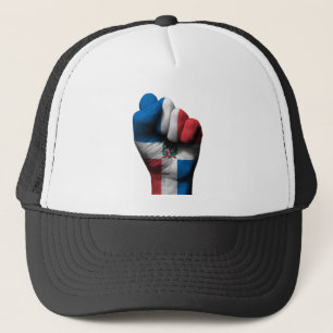 Raised Clenched Fist with Dominican Flag Trucker Hat