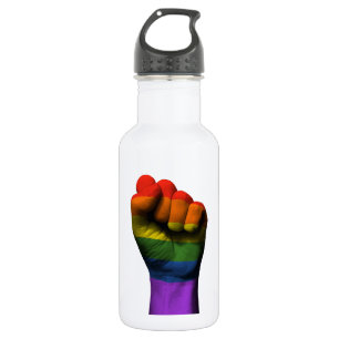 Raised Clenched Fist with Gay Pride Rainbow Flag 532 Ml Water Bottle