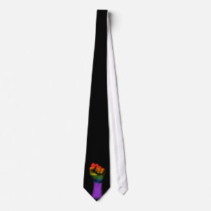 Raised Clenched Fist with Gay Pride Rainbow Flag Tie