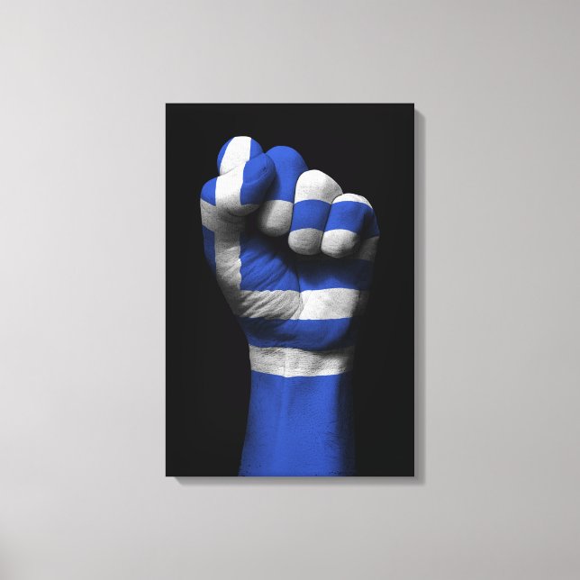 Raised Clenched Fist with Greek Flag Canvas Print (Front)