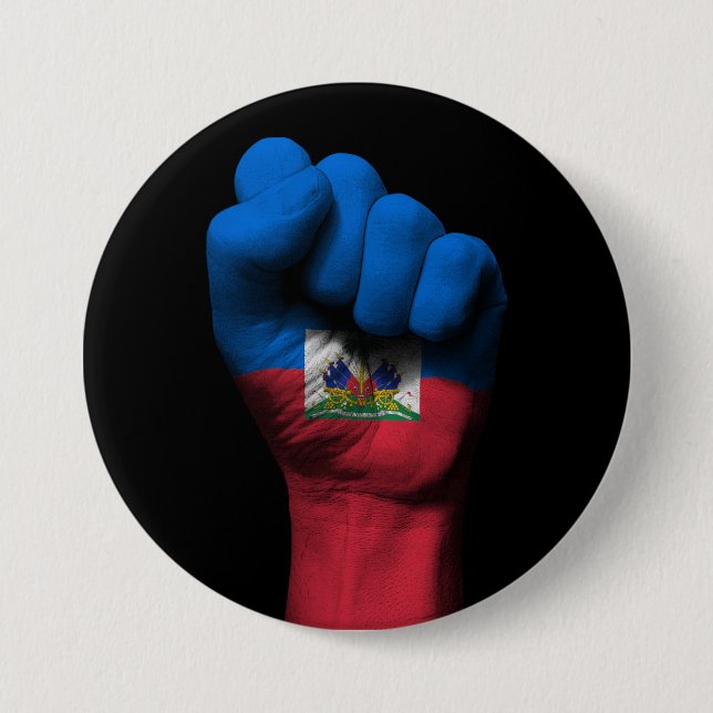 Raised Clenched Fist with Haitian Flag 3 Inch Round Button (Front)