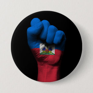 Raised Clenched Fist with Haitian Flag 3 Inch Round Button