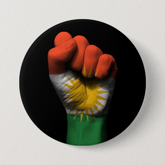 Raised Clenched Fist with Kurdish Flag 3 Inch Round Button (Front)