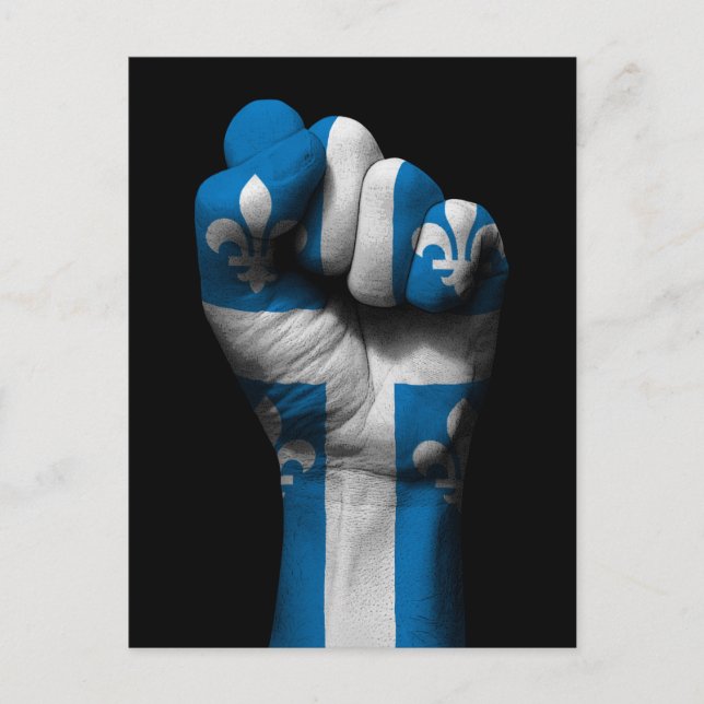 Raised Clenched Fist with Quebec Flag Postcard (Front)