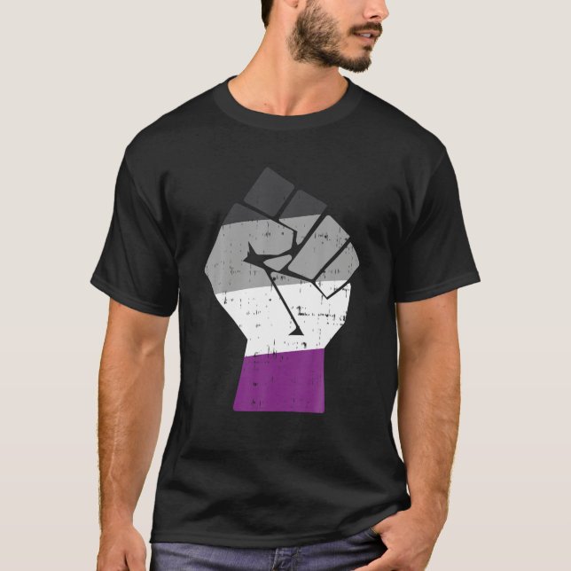 Raised Fist Asexual Ace Pride Flag Support Resist T-Shirt (Front)