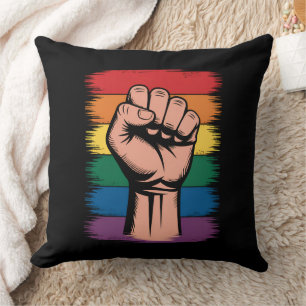 Raised Fist Pride Rainbow LGBTQ Support Rights Throw Pillow