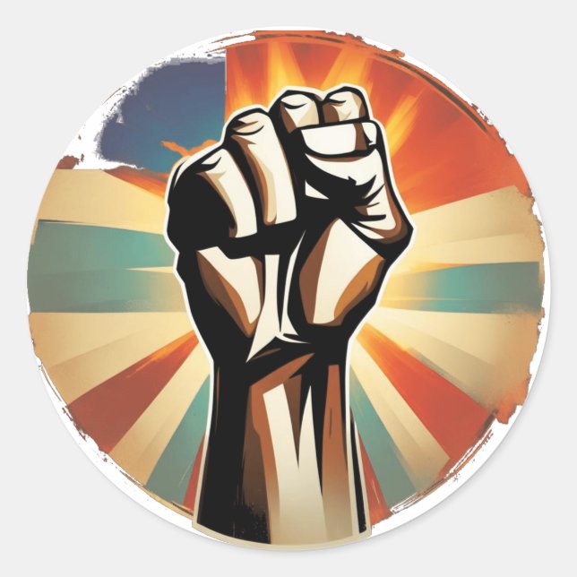 RAISED FIST SERIES - retro badge Classic Round Sticker (Front)