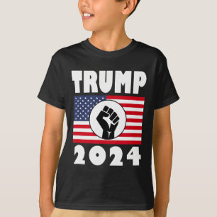 Raised Fist Trump 2024 American Flag Patriot T-Shirt