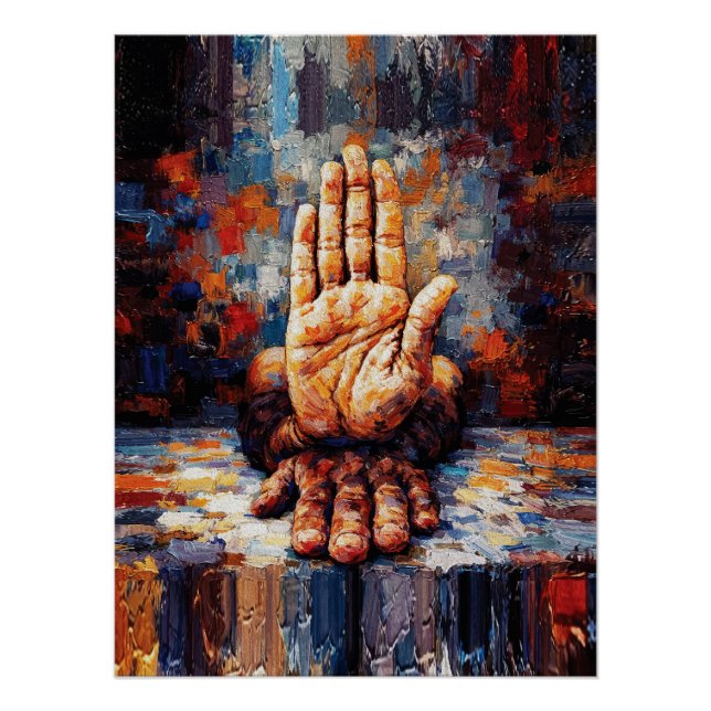 Raised Hand Gesture Expressive Impasto Poster (Front)