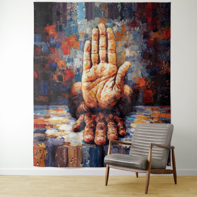 Raised Hand Gesture Expressive Impasto Tapestry (In Situ)