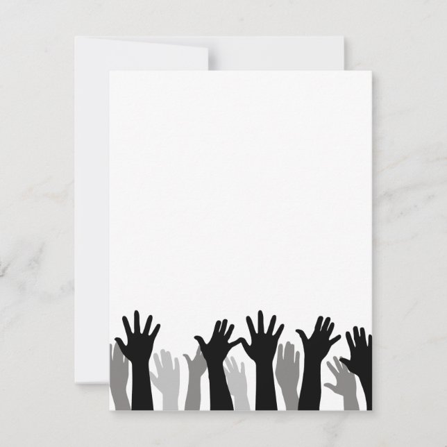 Raised hands silhouette, hand raising, protest holiday card (Front)