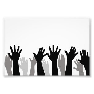 Raised hands silhouette, hand raising, protest photo print