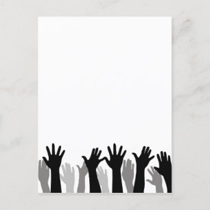 Raised hands silhouette, hand raising, protest postcard