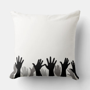 Raised hands silhouette, hand raising, protest throw pillow