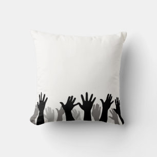 Raised hands silhouette, hand raising, protest throw pillow