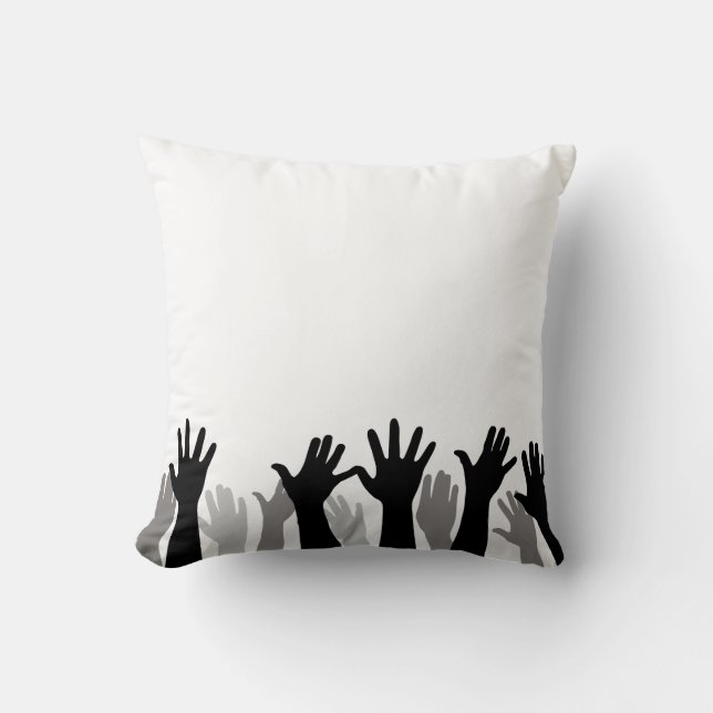 Raised hands silhouette, hand raising, protest throw pillow (Front)