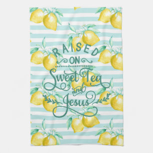 Raised on Sweet Tea and Jesus   Lemon Pattern Kitchen Towel