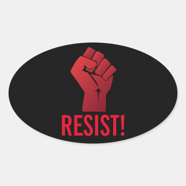 Raised Red Gradient Fist Resist! Oval Sticker (Front)