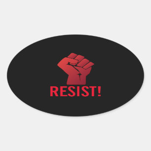 Raised Red Gradient Fist Resist! Oval Sticker