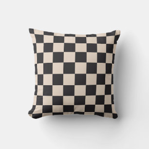 Raisin Black and Almond Checkerboard Throw Pillow