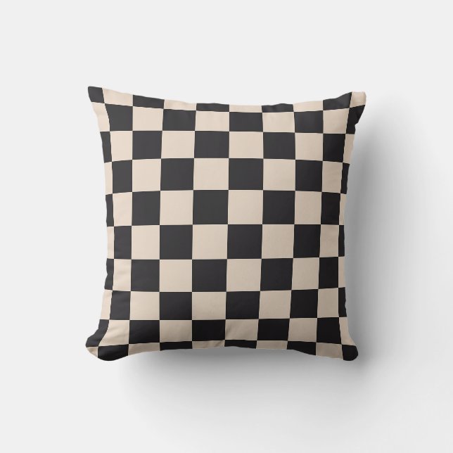 Raisin Black and Almond Chequerboard Throw Pillow (Front)
