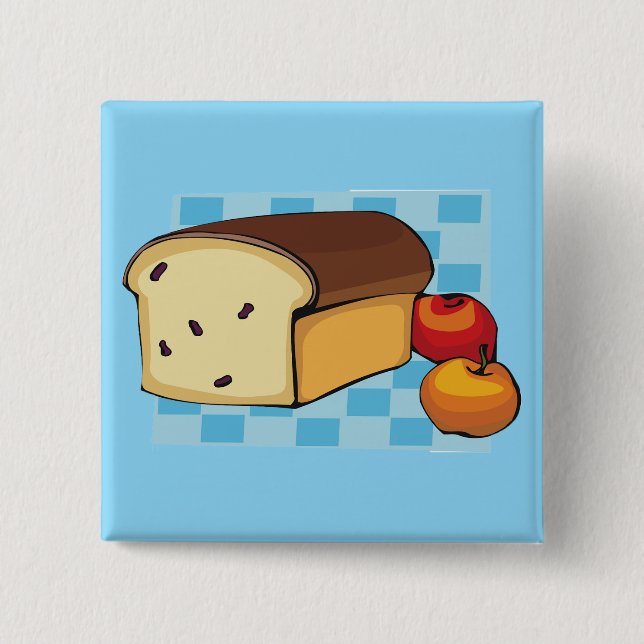 Raisin Bread Loaf and Red Apples 2 Inch Square Button (Front)