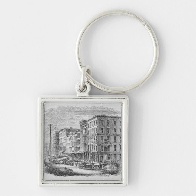 Raising a block of buildings in Chicago Keychain (Front)