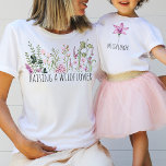 Raising a Wildflower Mom New Mama Mini Outfits T-Shirt<br><div class="desc">Watercolor pink and green wildflowers with the customizable quote "raising a wildflower" for mom and daughter matching shirts.</div>
