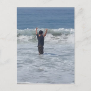 Raising Arms in Ocean Wave Postcard