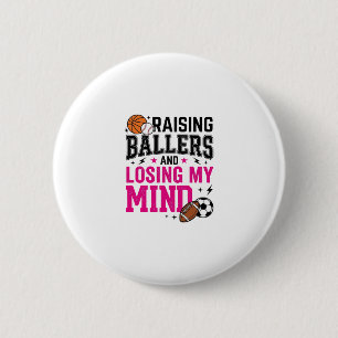 Raising Ballers Sports Mom Vintage T-Shirt Design_ 2 Inch Round Button