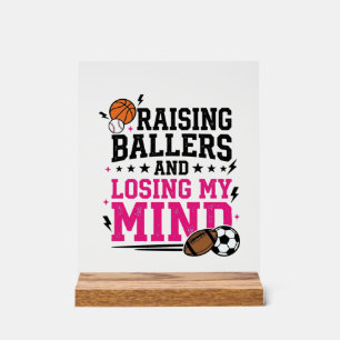 Raising Ballers Sports Mom Vintage T-Shirt Design Acrylic Sign