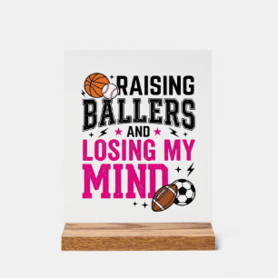 Raising Ballers Sports Mom Vintage T-Shirt Design_ Acrylic Sign