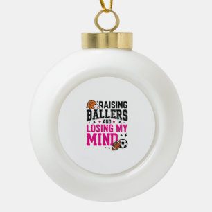 Raising Ballers Sports Mom Vintage T-Shirt Design_ Ceramic Ball Christmas Ornament