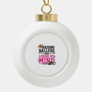 Raising Ballers Sports Mom Vintage T-Shirt Design  Ceramic Ball Christmas Ornament