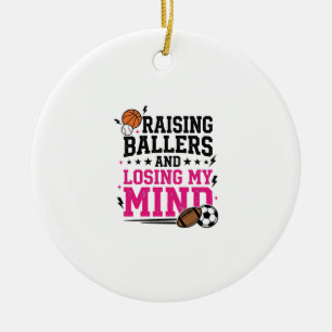 Raising Ballers Sports Mom Vintage T-Shirt Design  Ceramic Ornament