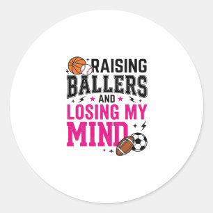 Raising Ballers Sports Mom Vintage T-Shirt Design_ Classic Round Sticker