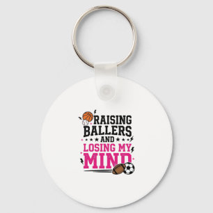 Raising Ballers Sports Mom Vintage T-Shirt Design Keychain