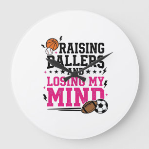 Raising Ballers Sports Mom Vintage T-Shirt Design Large Clock