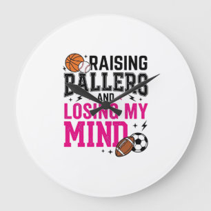 Raising Ballers Sports Mom Vintage T-Shirt Design_ Large Clock