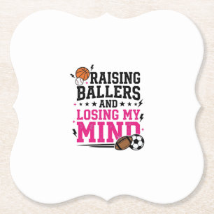 Raising Ballers Sports Mom Vintage T-Shirt Design  Paper Coaster