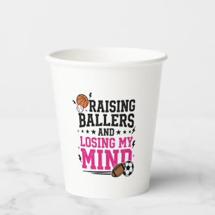 Raising Ballers Sports Mom Vintage T-Shirt Design Paper Cups