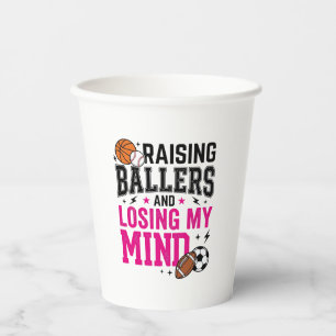 Raising Ballers Sports Mom Vintage T-Shirt Design_ Paper Cups