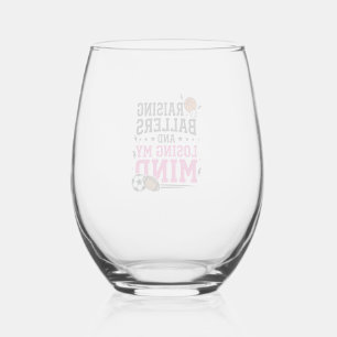 Raising Ballers Sports Mom Vintage T-Shirt Design  Stemless Wine Glass