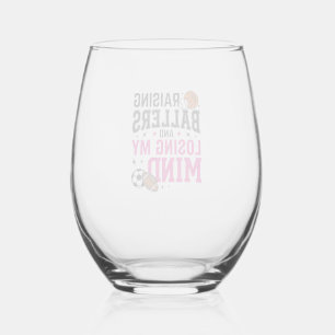 Raising Ballers Sports Mom Vintage T-Shirt Design_ Stemless Wine Glass