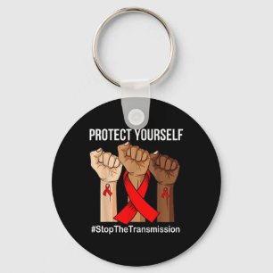 Raising Hand Protect Yourself Hiv_aids Awareness R Keychain